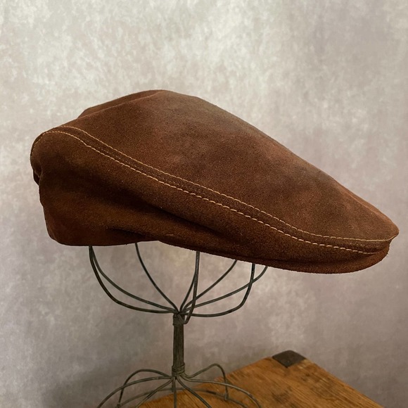 Vintage Accessories Vintage Brown Suede Leather Newsboy Hat Cap 7 8